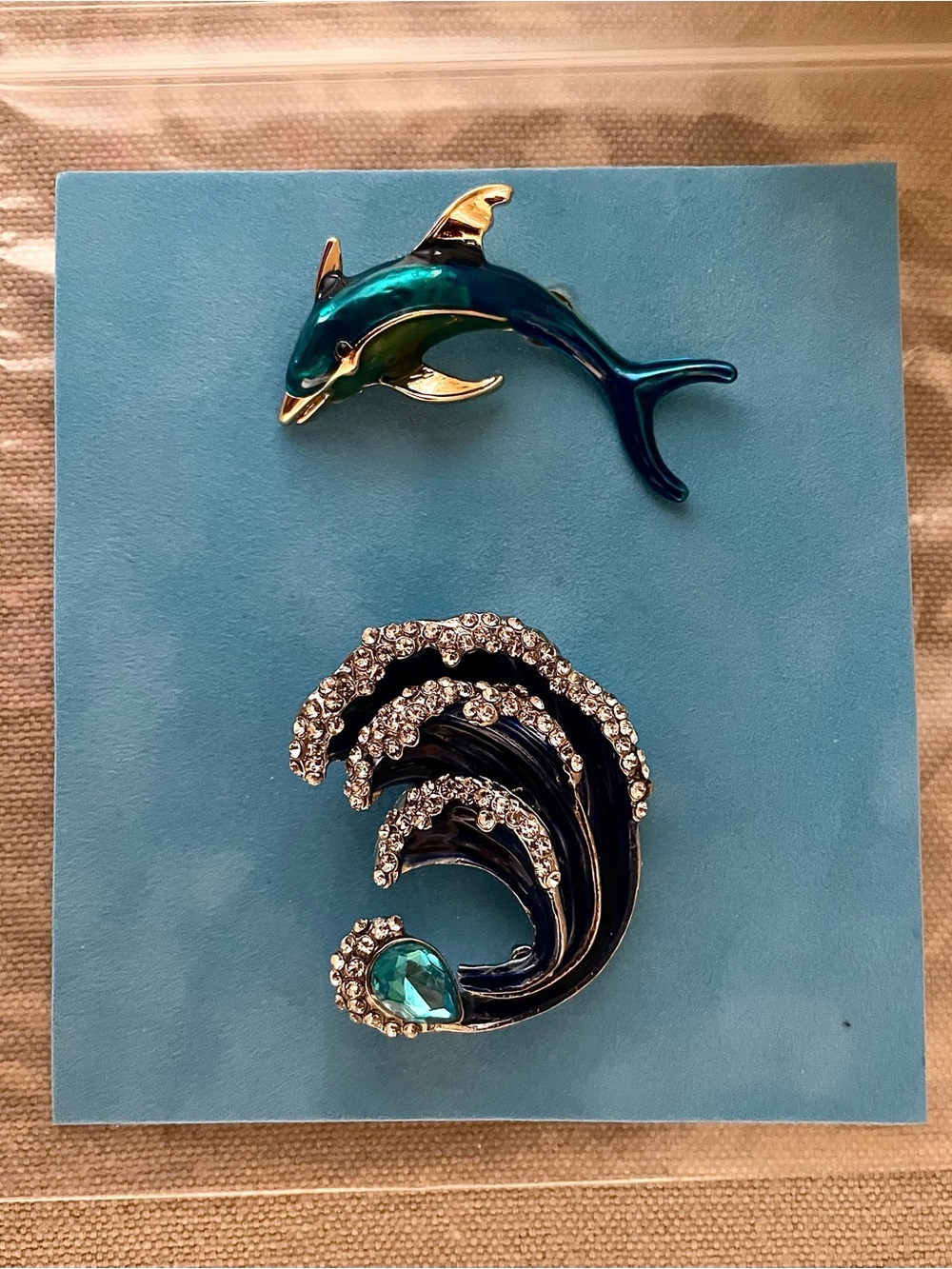 Dolphin & Wave Brooch Set